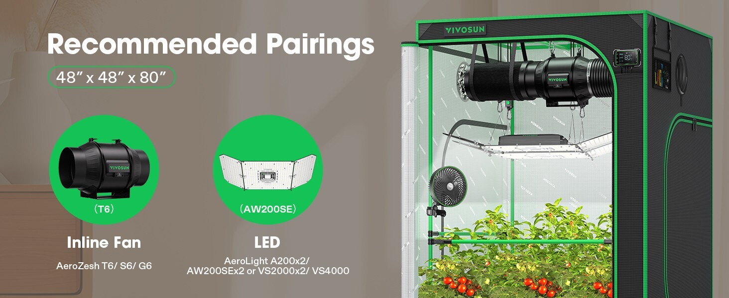 VIVOSUN P448 4x4 Grow Tent 48"x48"x80" ,High Reflective Mylar, 2000D Oxford canv