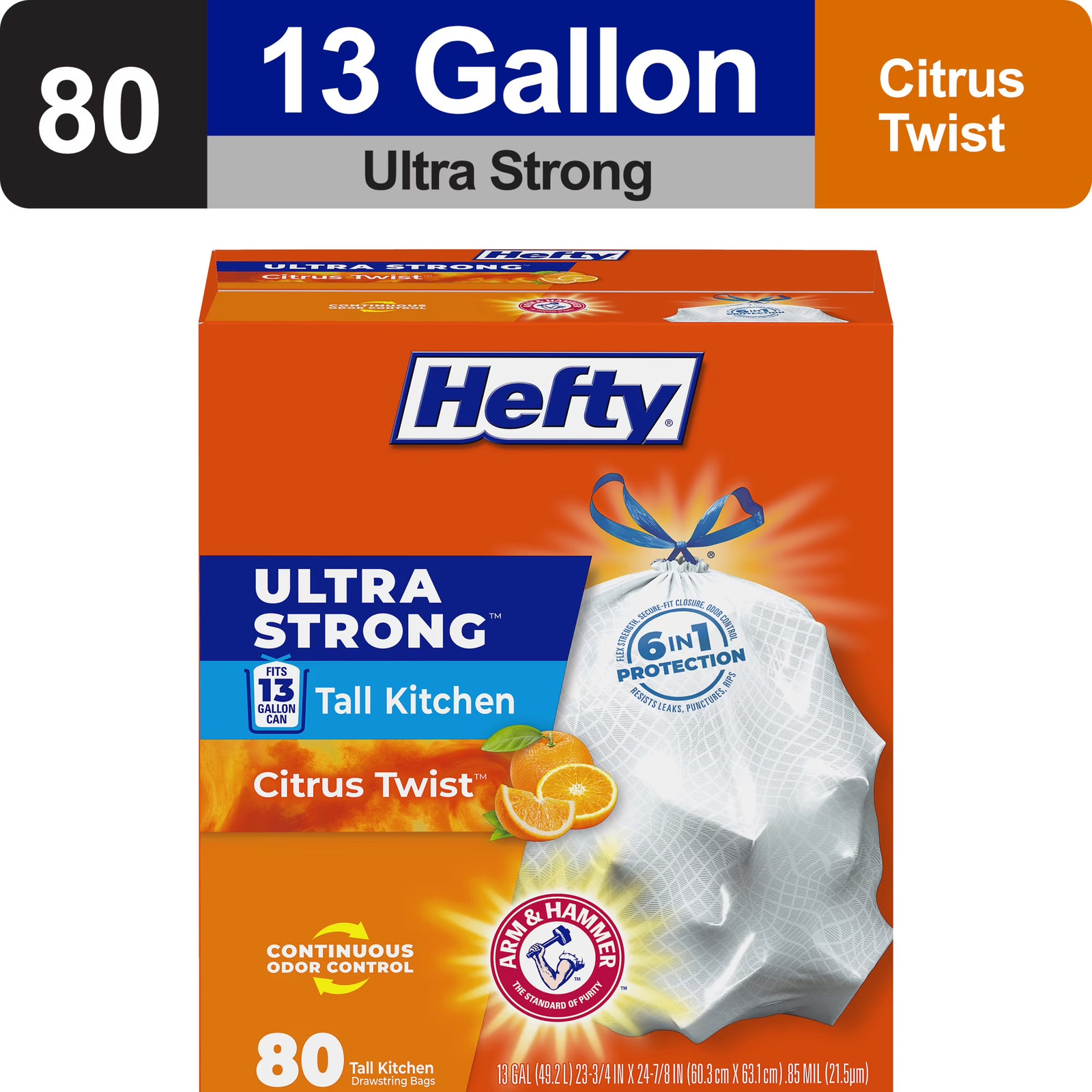 Ultra Strong 13 Gallon Trash Bags, Tall Kitchen Trash Bags, White, Citrus Twist