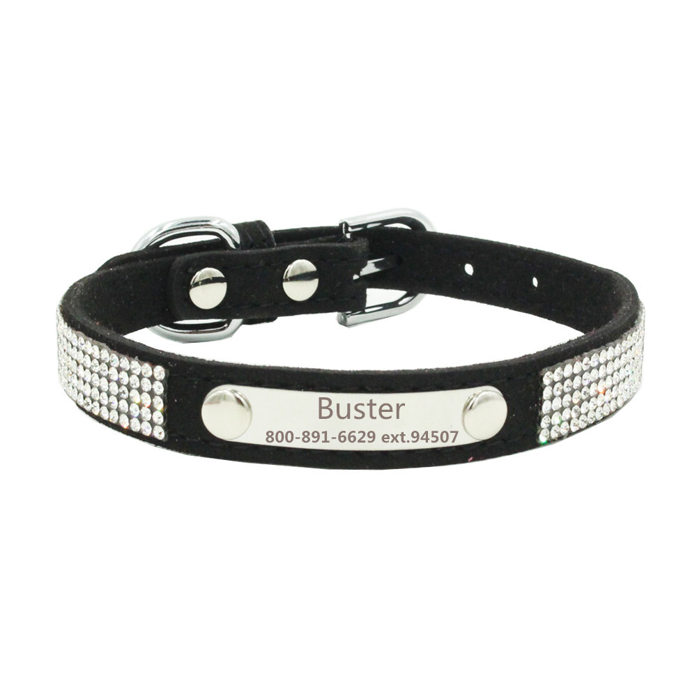 Rhinestones Personalized dog collar Bling engraved custom ID tag Name / Number