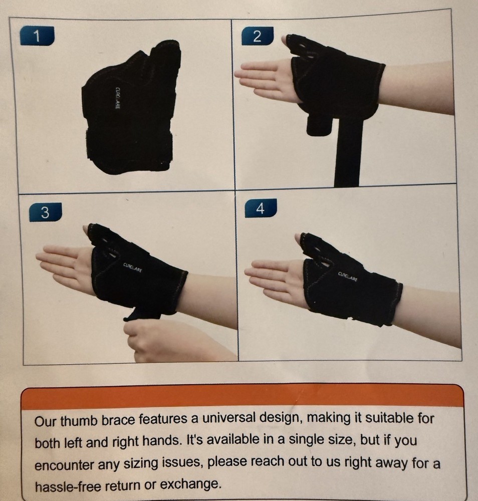 Thumb Brace Universal Design for Both Left & Right Hands- New