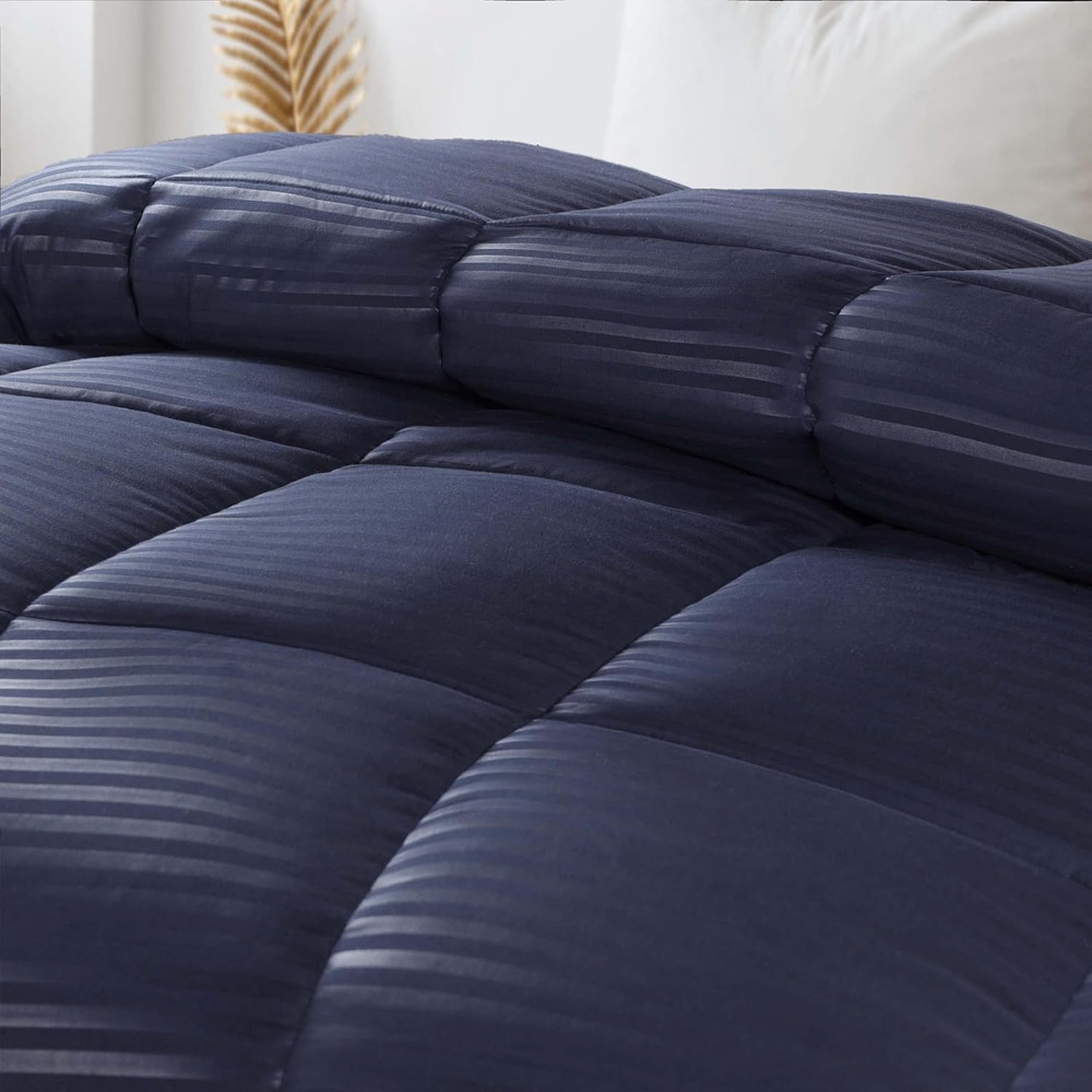 Brushed Microfiber 1 Cm Striped Comforter, down Alternative Bedding, Reversible,