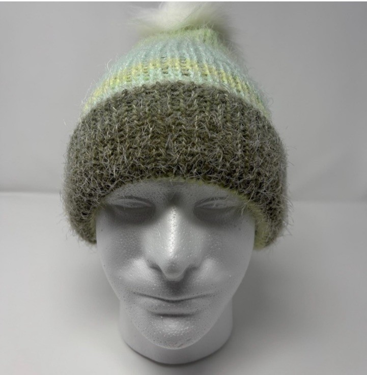 Fuzzy Multicolored Striped Knit Hat and Scarf Set