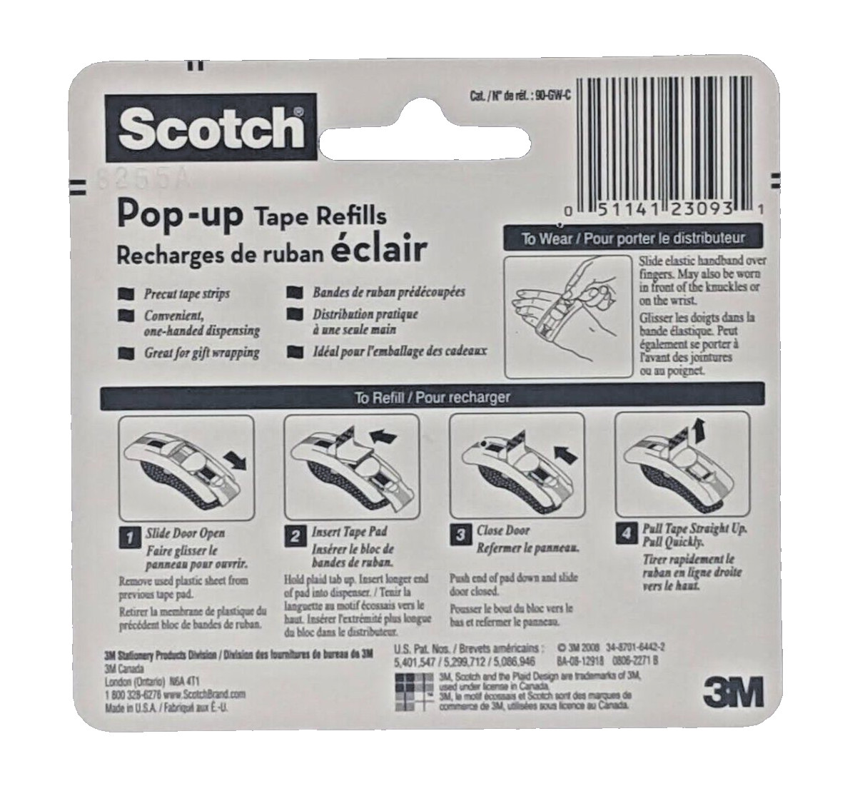 3M Scotch POP-UP TAPE REFILLS - 3 Tape Pads, 75 Strips per Pad, 19mmx50mm *NEW*