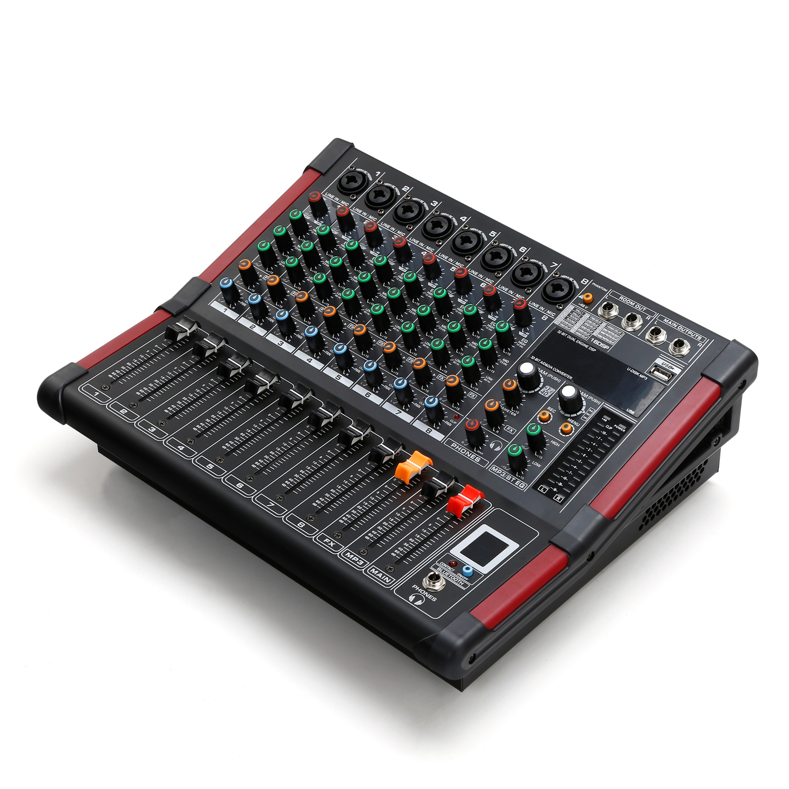 8 Channel Amplifier Power Mixer Bluetooth TRS Audio Mixing w/ USB Slot 16DSP New