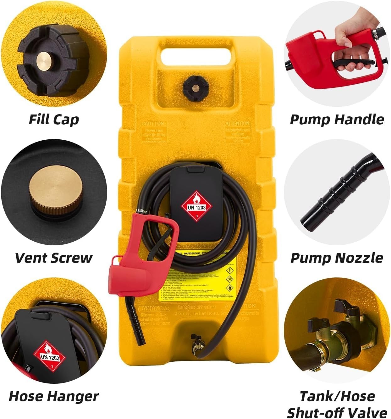 15 Gallon Fuel Caddy Gasoline Storage Tank Portable with Pump Hose 2 Gal/Min Flo