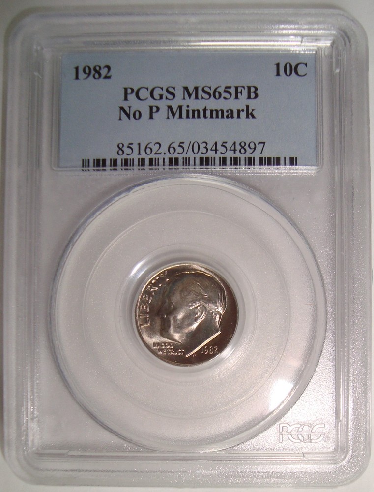 1982 No P Mintmark Roosevelt Dime Error, Strong Strike PCGS MS65 FB
