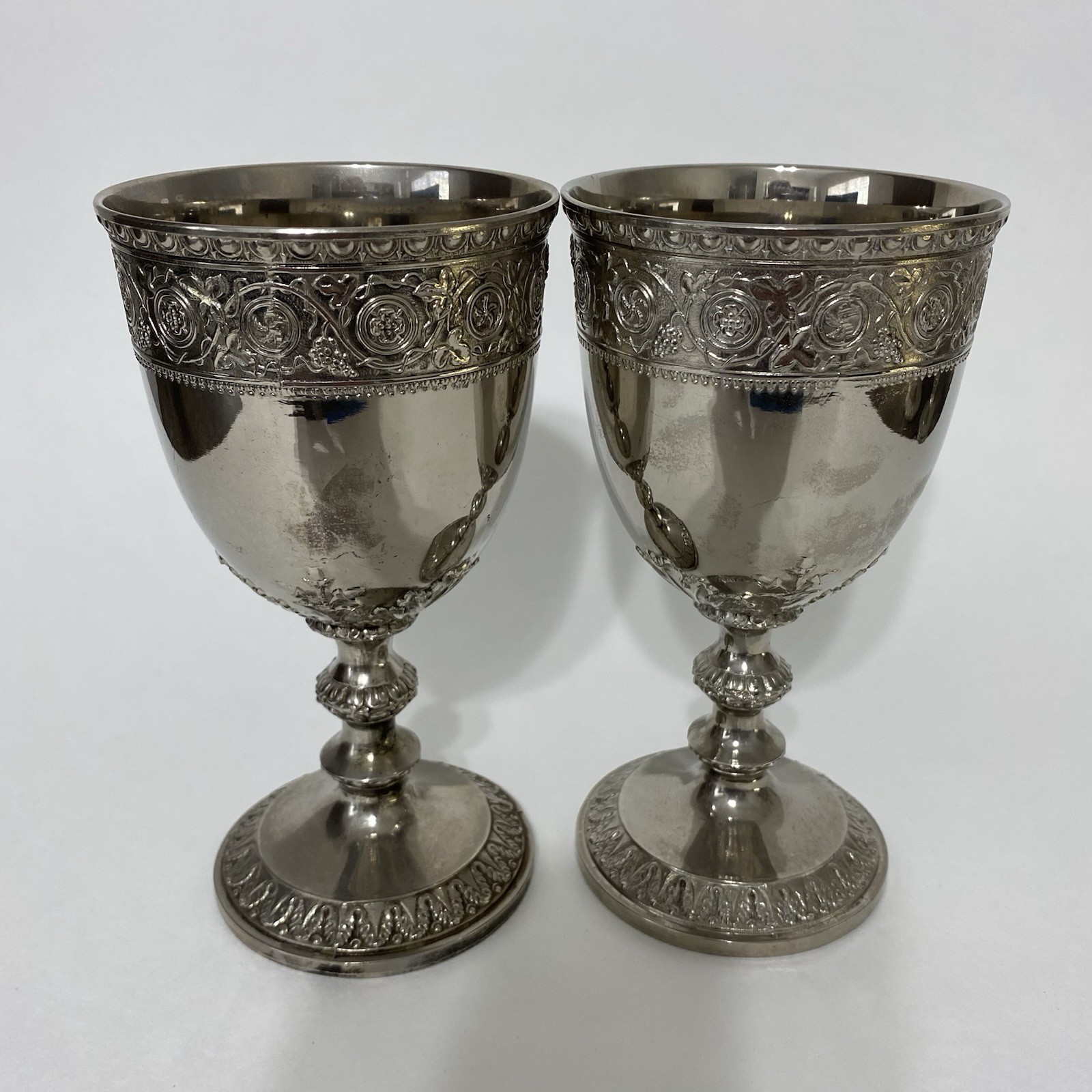 Vintage Corbell & Co Silverplate Goblets Set 4 Baroque Heraldic 6.5" Wine Cups