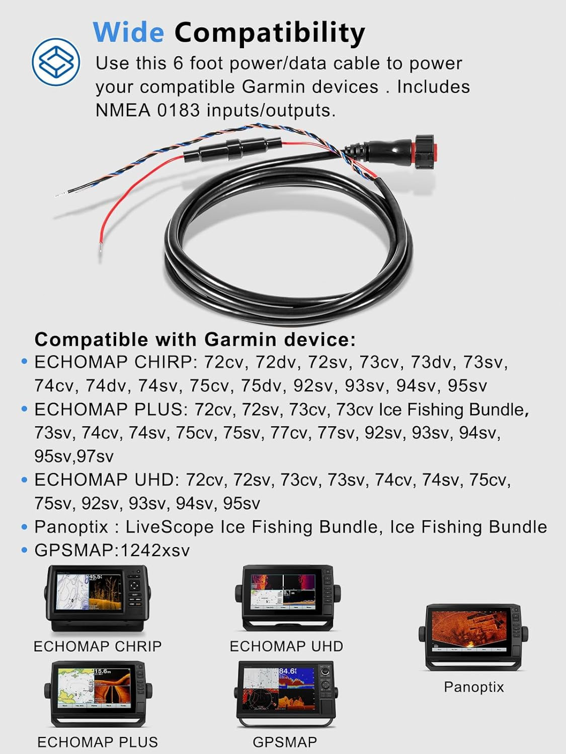 010-12445-00 Power/Data Cable for Garmin echoMAP Chirp/Plus/UHD GPSMAP Panoptix