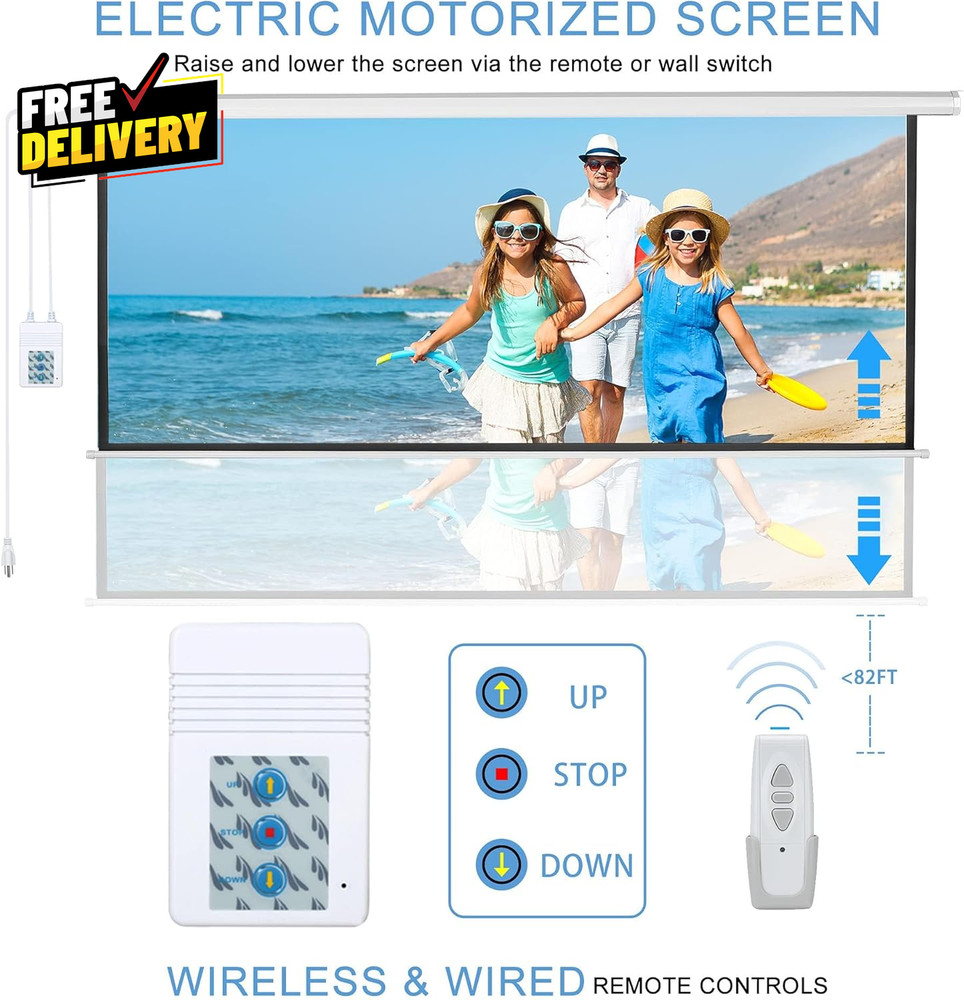 120 Motorized Projector Screen Electric Diagonal Automatic Projection 16:9 HD...