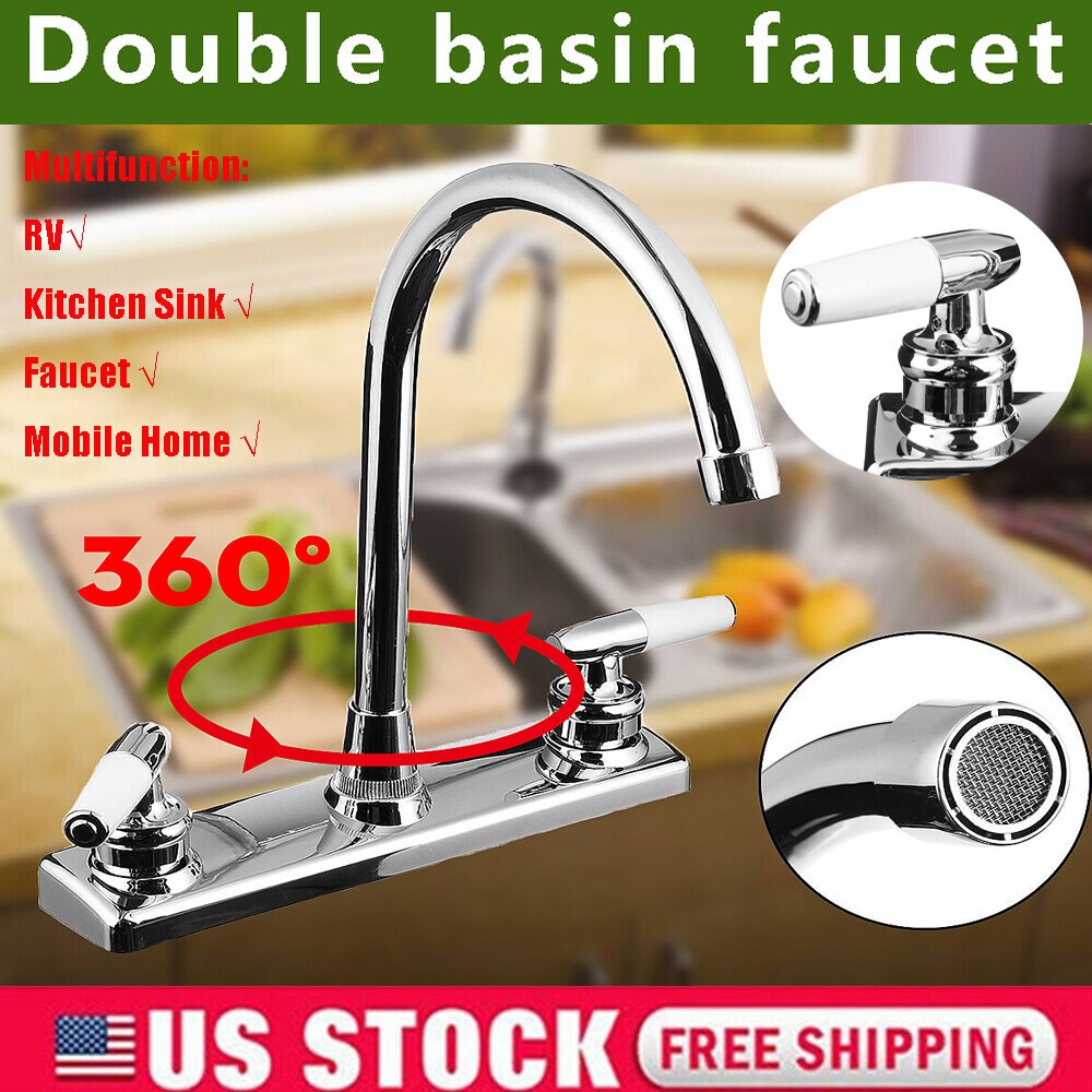 8Inch Chrome High Arc Kitchen Faucet 2Handle Sink Mixer Tap Deck Mounted Plastic