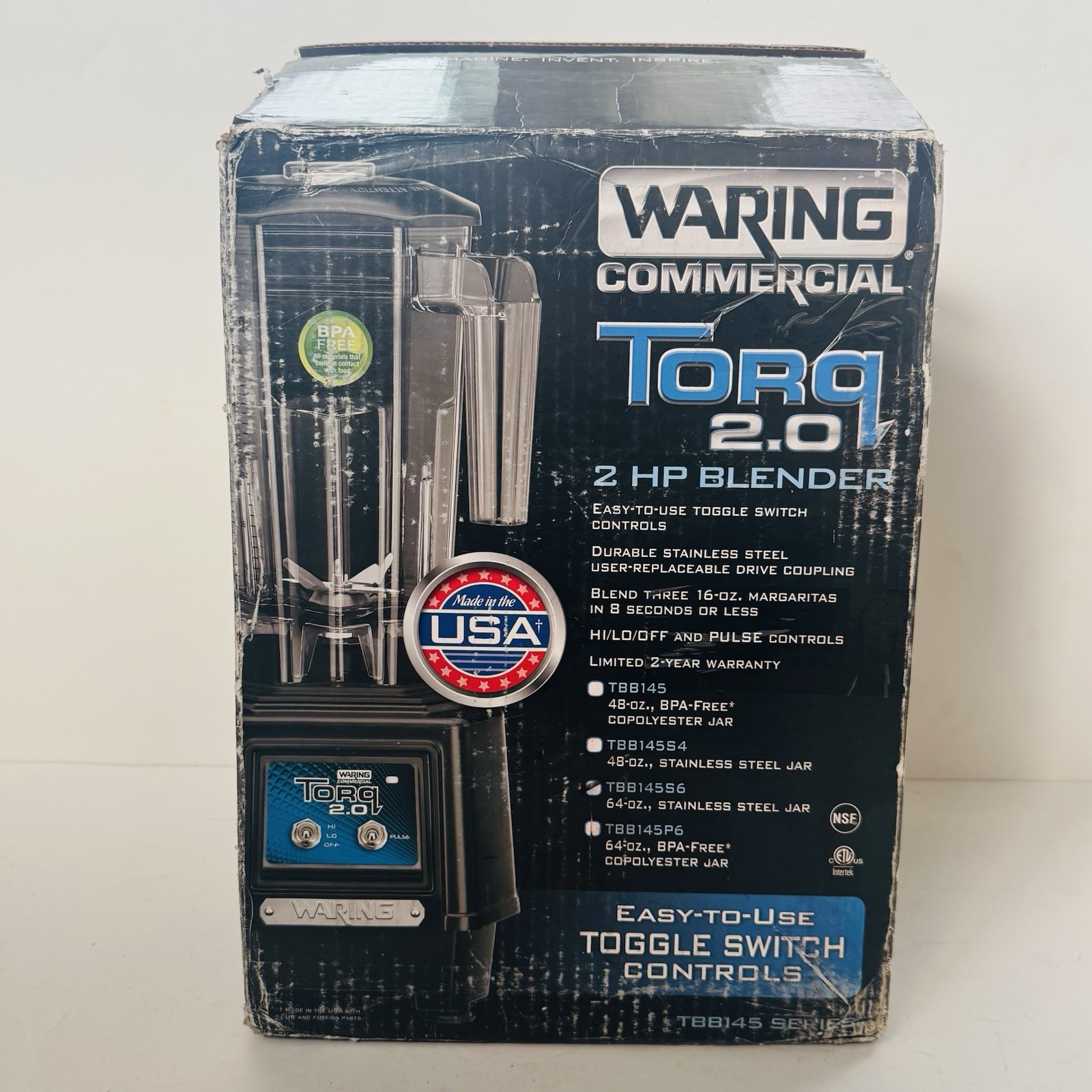 Waring TBB145S6 64 oz Torq 2.0 Bar Blender w/ Stainless Steel Container