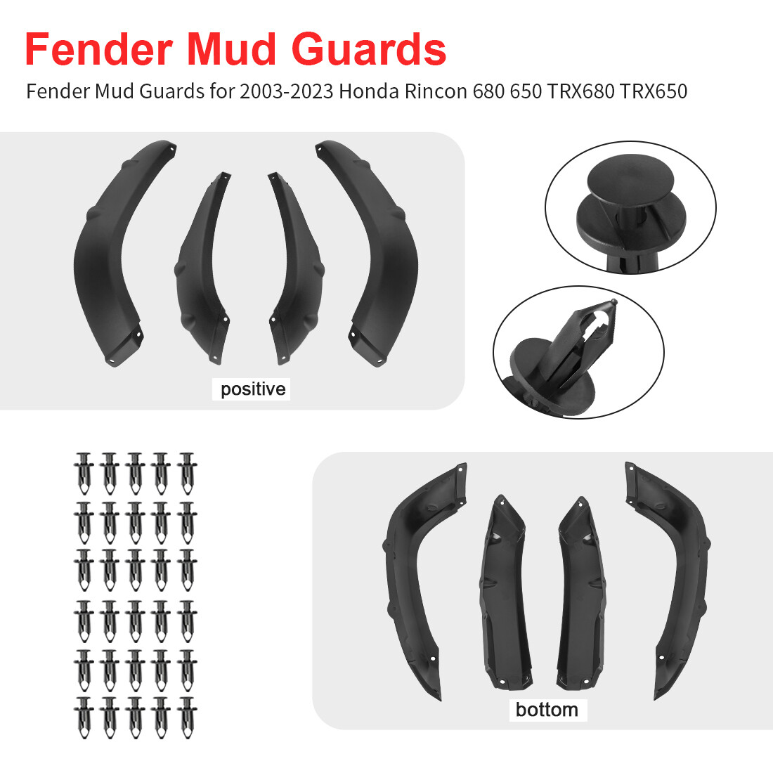 Fender Mud Guards Flaps Flares For Honda Rincon 650 680 TRX650 TRX680 2003-2023