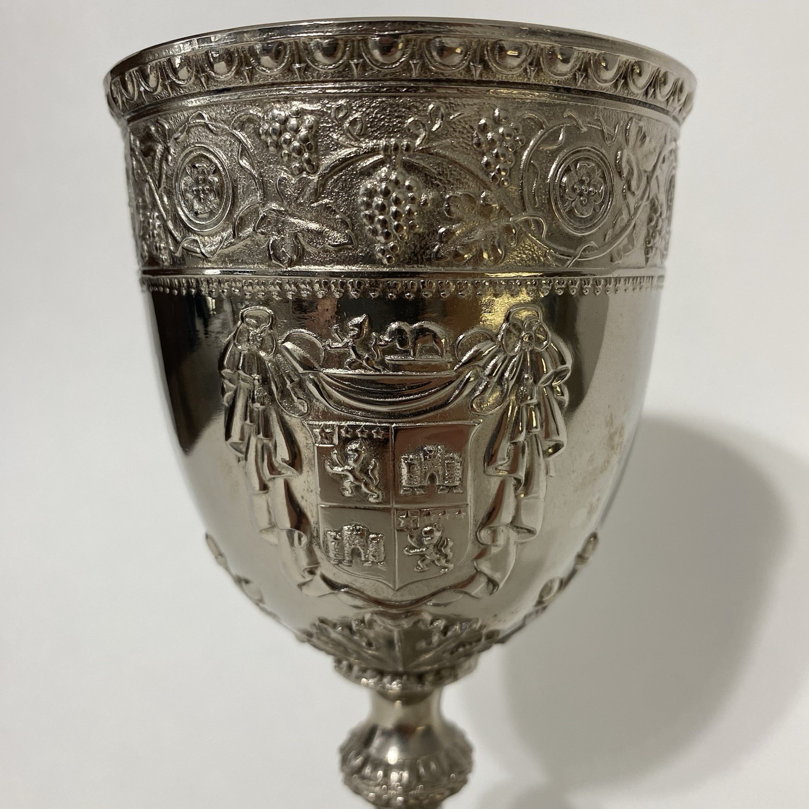 Vintage Corbell & Co Silverplate Goblets Set 4 Baroque Heraldic 6.5" Wine Cups