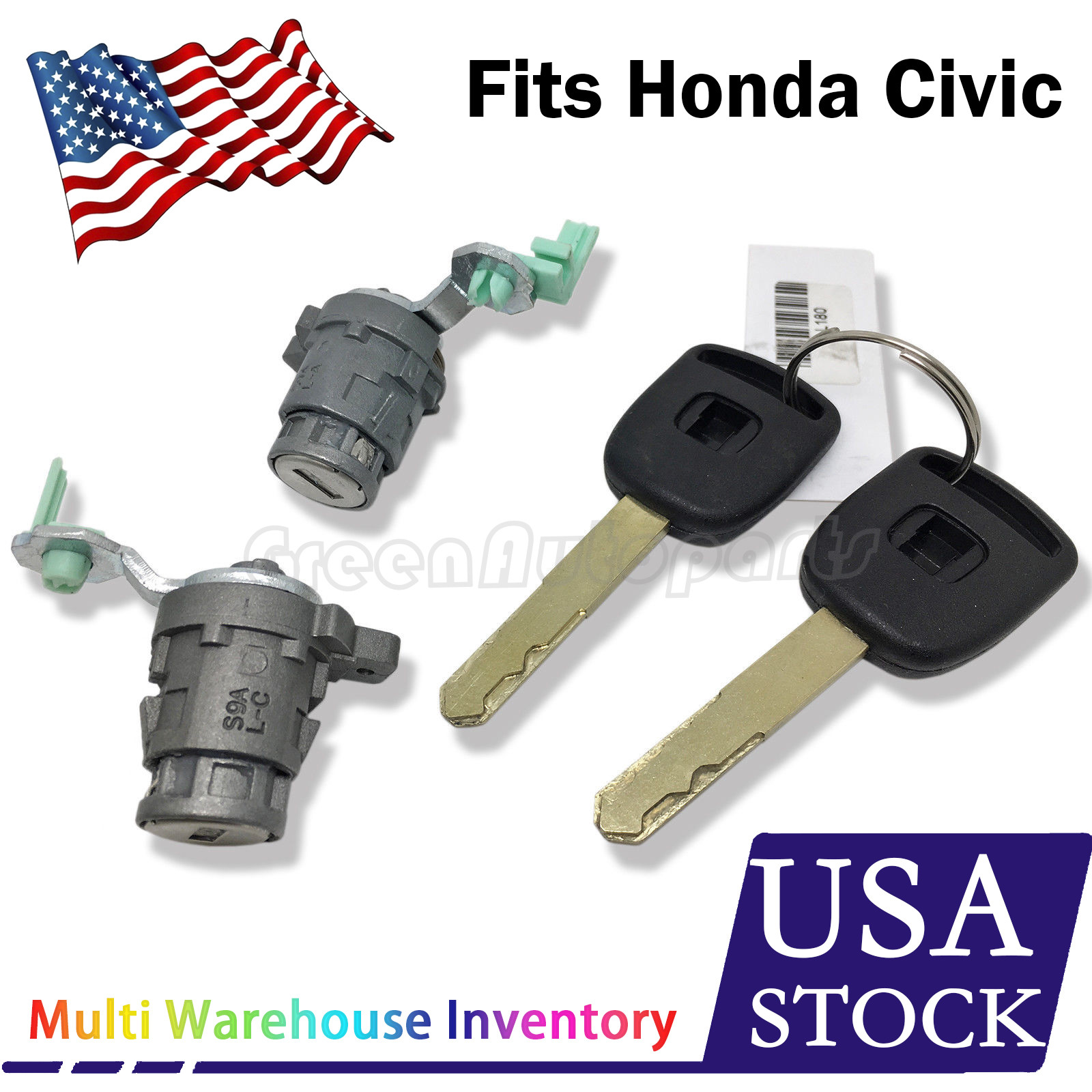LEFT & RIGHT DRIVER SIDE DOOR LOCK CYLINDER FOR Honda Civic 2003-2005 W/2 KEY