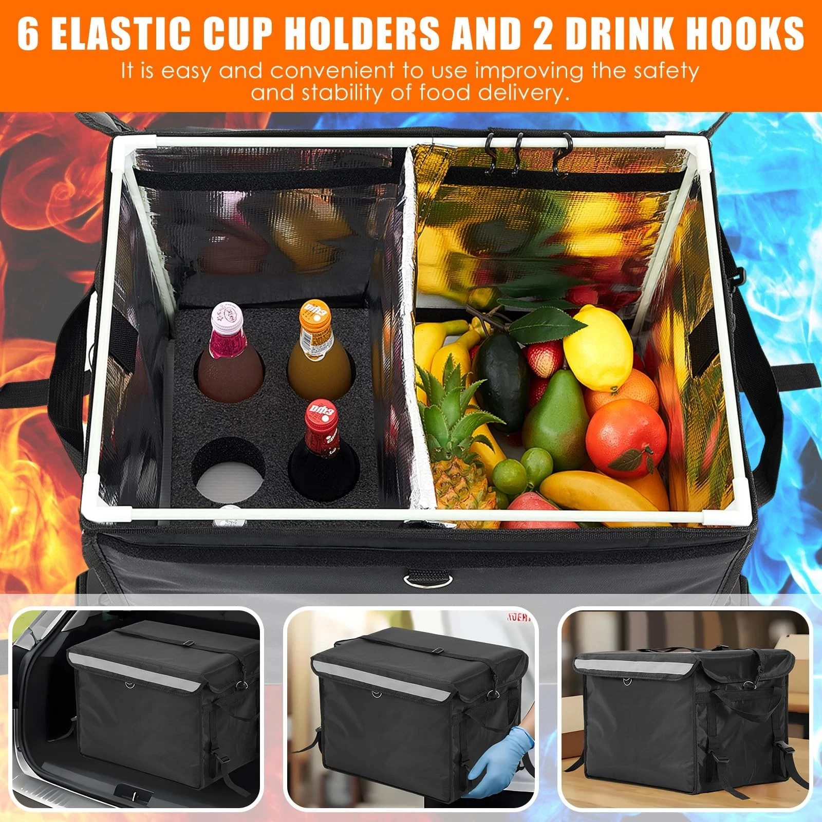 Insulated Food Delivery Bag for Bike with Rear Rack Pizza Delivery Box with S...