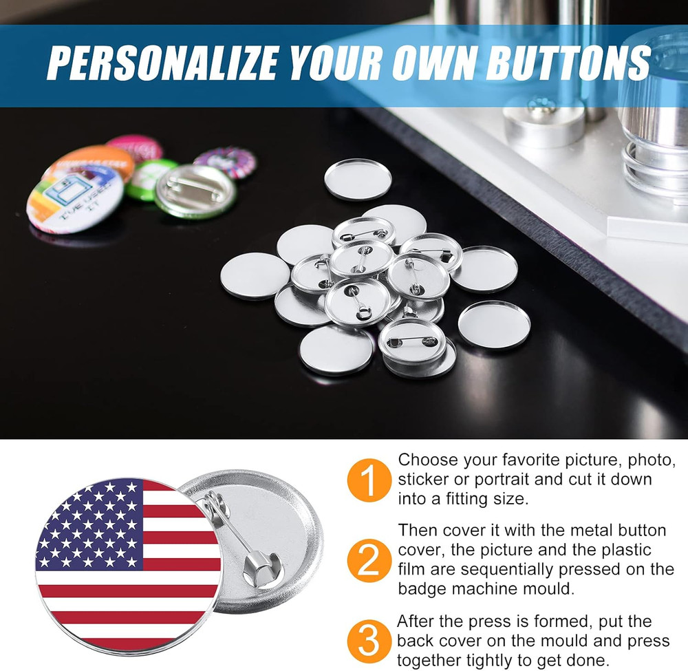 300 Piece Blank Badge Button Kit for Button Maker Machine, Includes Metal Shells