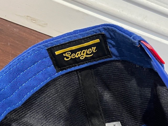 Seager Hat Cap Snap Back Blue Red Hemp Patch Embroidered