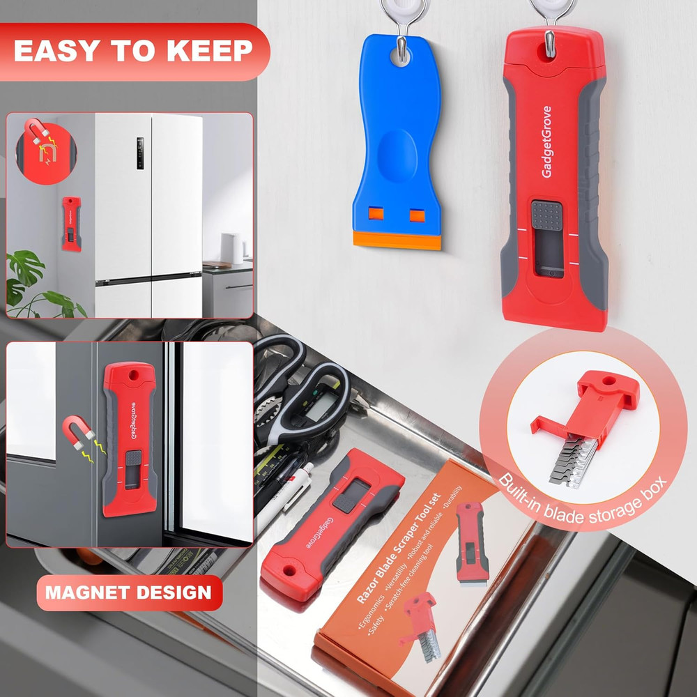 Razor Blade Scraper with 2 Pcs Plastic Scraper