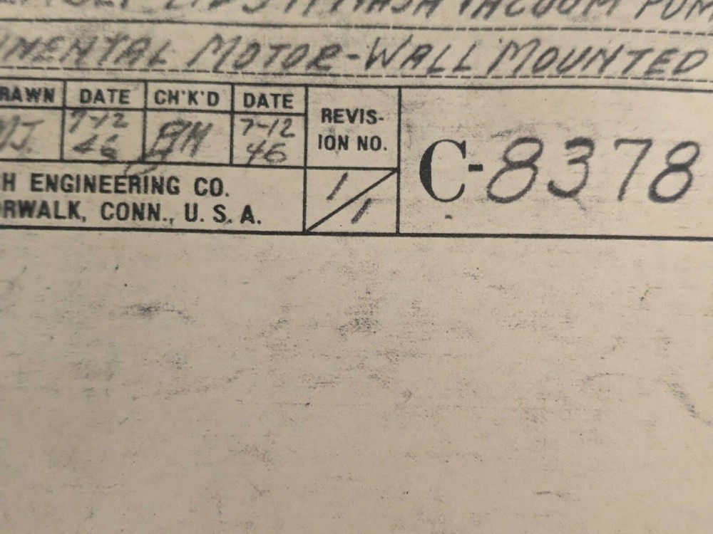 Nash Vacuum Pump Assembly MD571 Blueprint Drawing Plans 1945