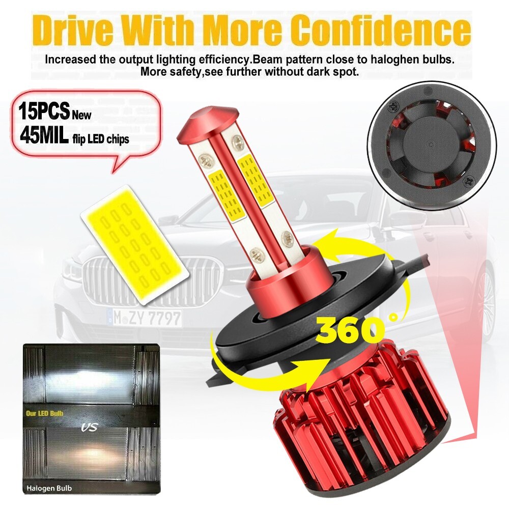 9003 H4 LED Headlight Bulbs Kit 10000W 1000000LM Hi/Lo Beam Super Bright White