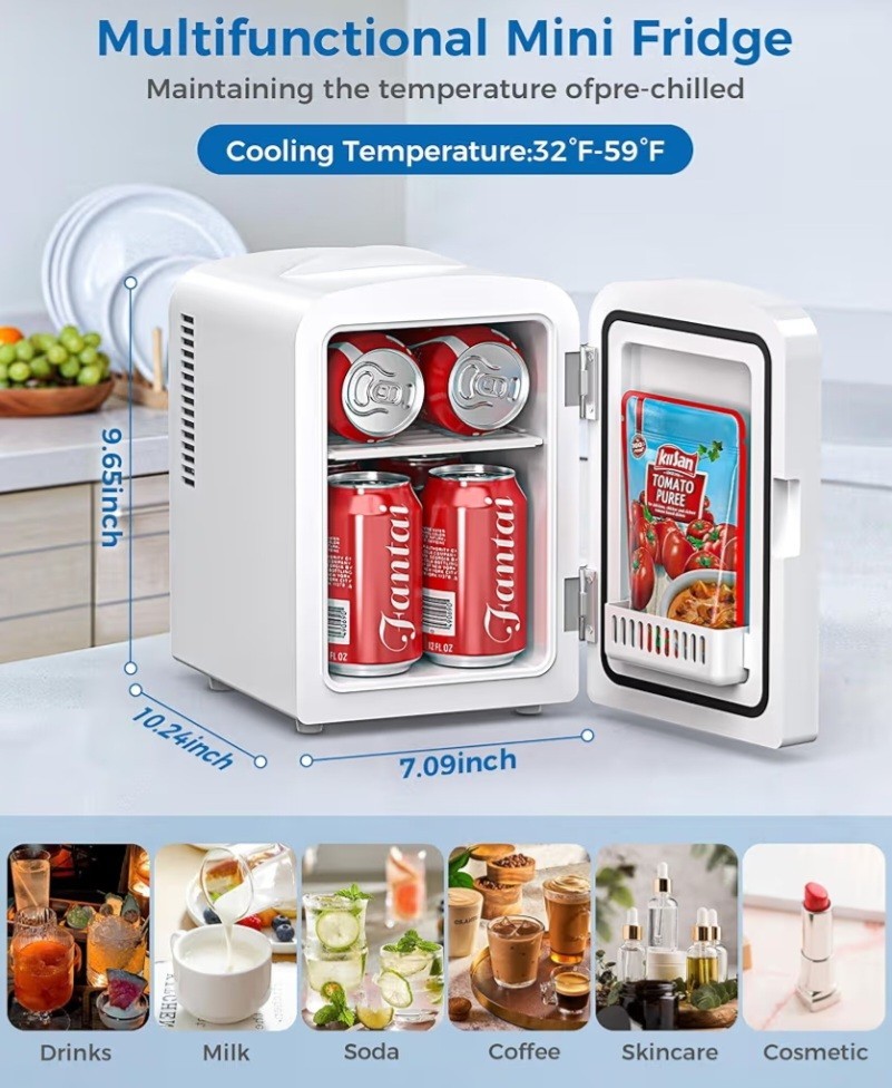 Electactic 4L/6 Cans Mini Fridge, Portable Compact Refrigerator, Small Skin