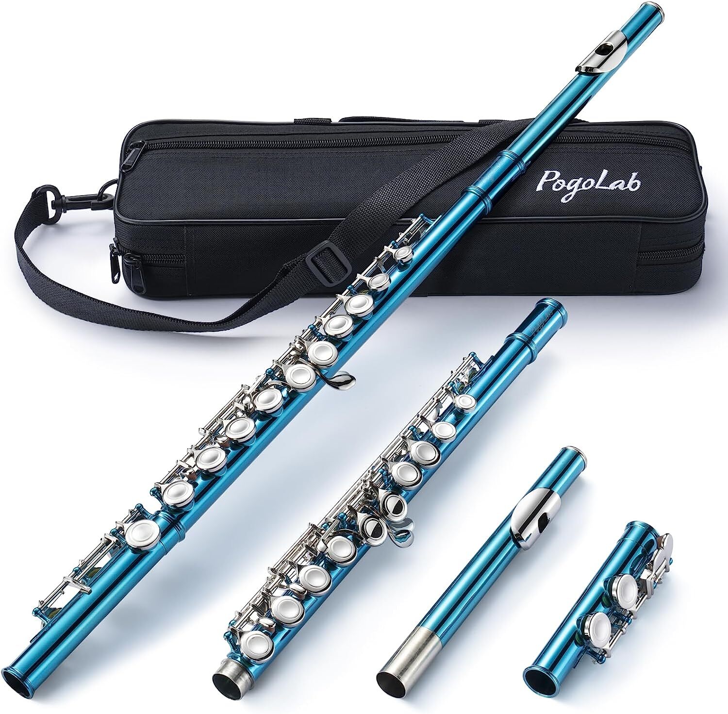 PogoLab CONCERT FLUTE | BLUE SCHOOL BAND WITH STAND HARD CASE & ACCESSORIES