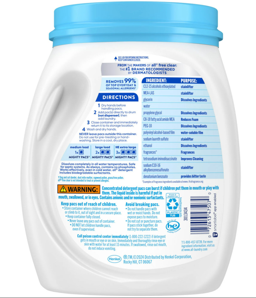 all Unit Dose Laundry Detergent, Mighty Pacs, Sensitive Fresh, 60 Count