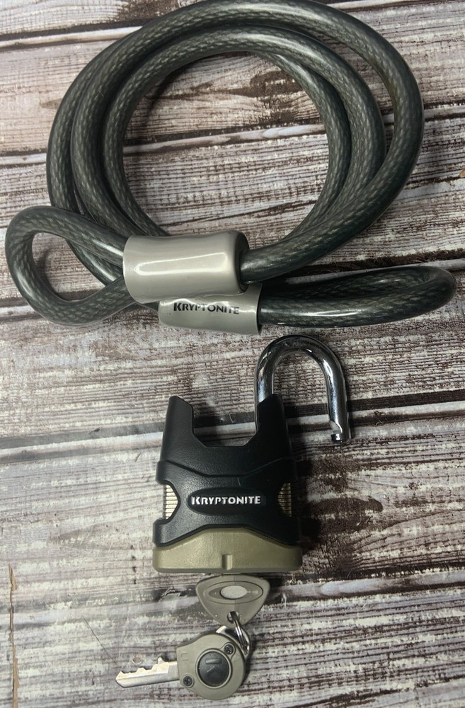 Kryptonite 6' x 12mm Double Loop Cable & Padlock Bicycle Lock With 2 Keys