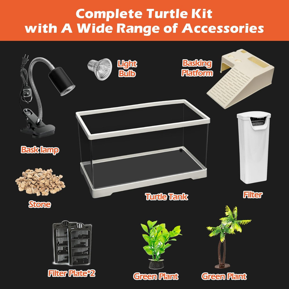 Small Turtle Tank Kit,Turtle Starter Habitat with Filter, Filter Plates,Basking