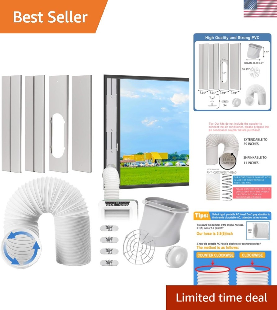 Portable AC Window Vent Kit, Adjustable Vertical/Horizontal Sliding Window Ki...