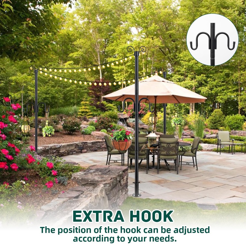 String Light Poles Patio Light Poles for String Lights Metal Post with Hooks