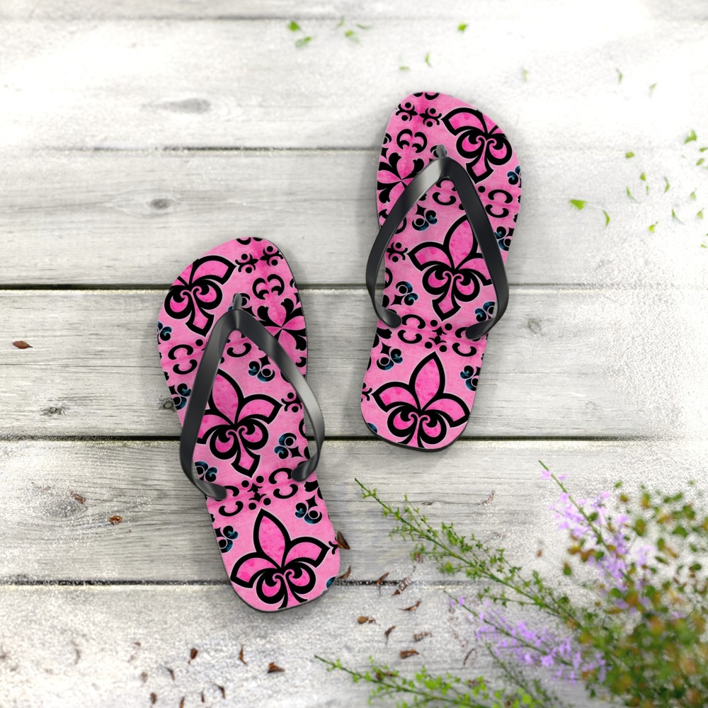 Pink & Black Pattern Flip Flops