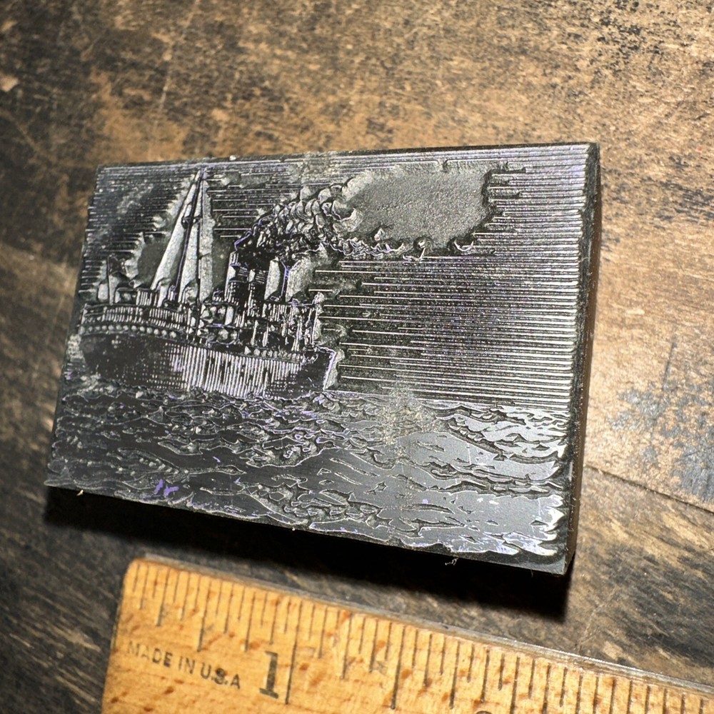 Print Block ( Old Steamship ) Nice Details!