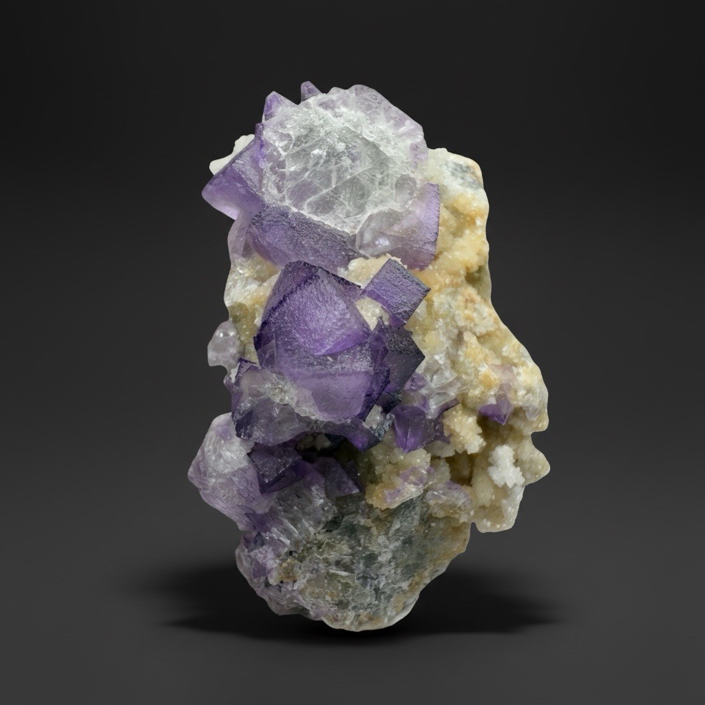 STUNNING El Filo Purple Cubic Fluorite on Druzy Quartz Matrix • Mexico