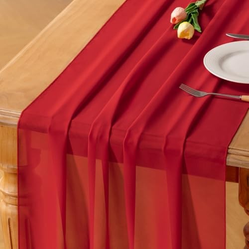 Chiffon Table Runner Easter Spring Boho Rustic 10ft 29x120 29" x 120" x1pc Red