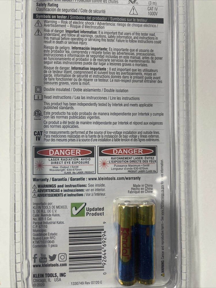 Klein Tools NCVT-5A Voltage/Continuity Tester Brand New