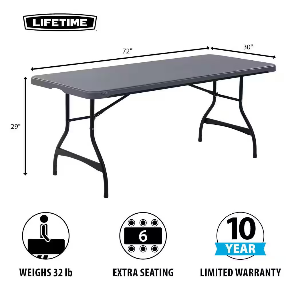 6 Ft. Gray Nesting Resin Folding Table (Commercial)