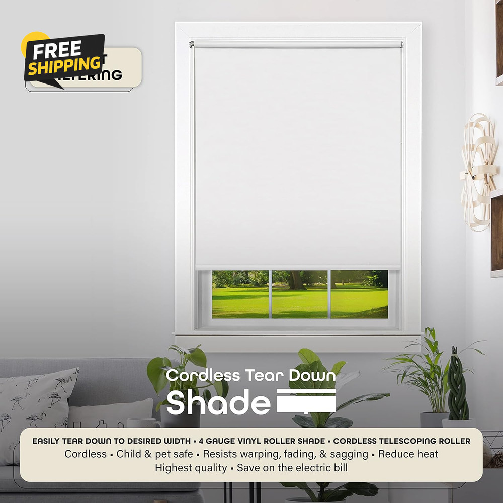 Cordless Tear down Light Filtering Shade - 37 Inch Width, 72 Inch Length