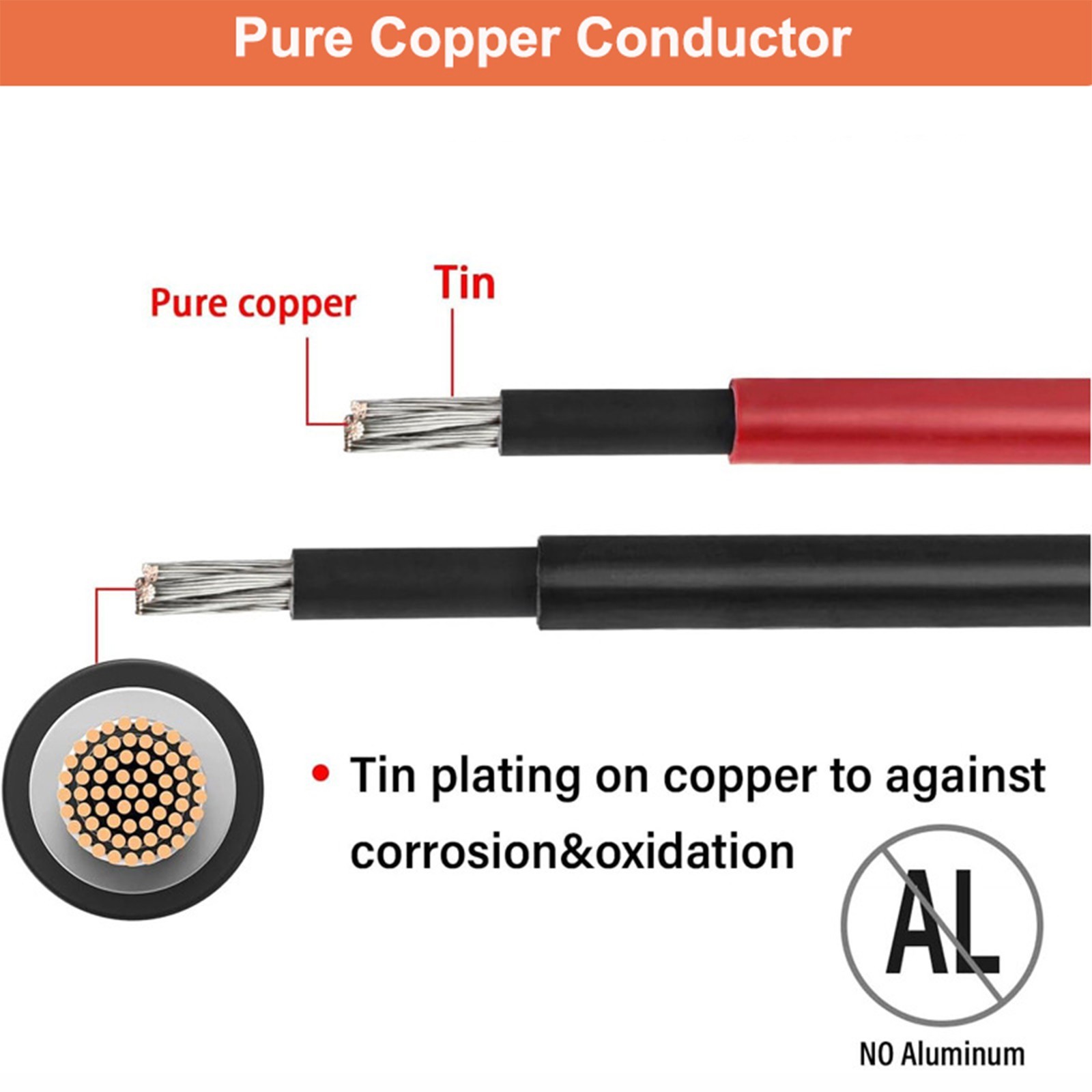 50ft Black+Red 10AWG Solar Panel Extension Cable Flexible PV Wire w/ Connectors