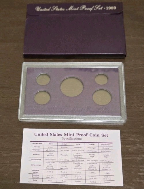 1989 US Mint Proof Set Box, Lens & Certificate - Empty Packaging - No Coins.