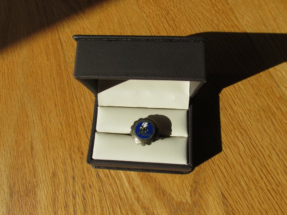 US Navy USN Seabee ring Silver enameled