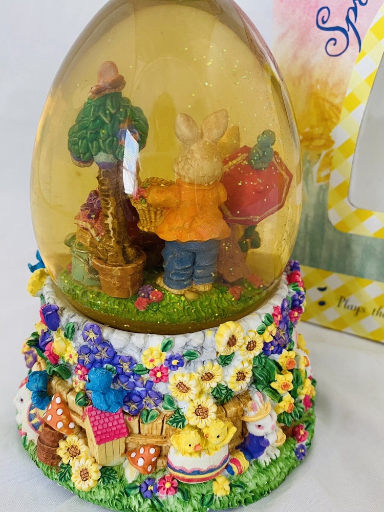 Easter Spring Water Globe Musical " Easter Parade" Egg Shaped In Original Box