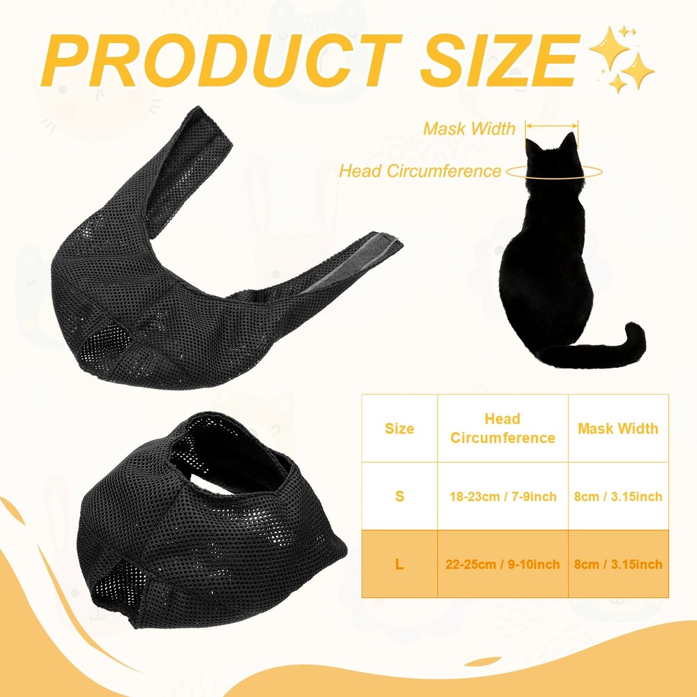 Cat Muzzle Breathable Mesh Muzzle Circumference 7-9 Inches Black