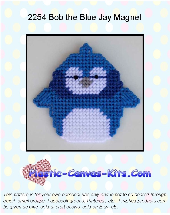 Bob the Blue Jay Magnet - Plastic Canvas Pattern or Kit