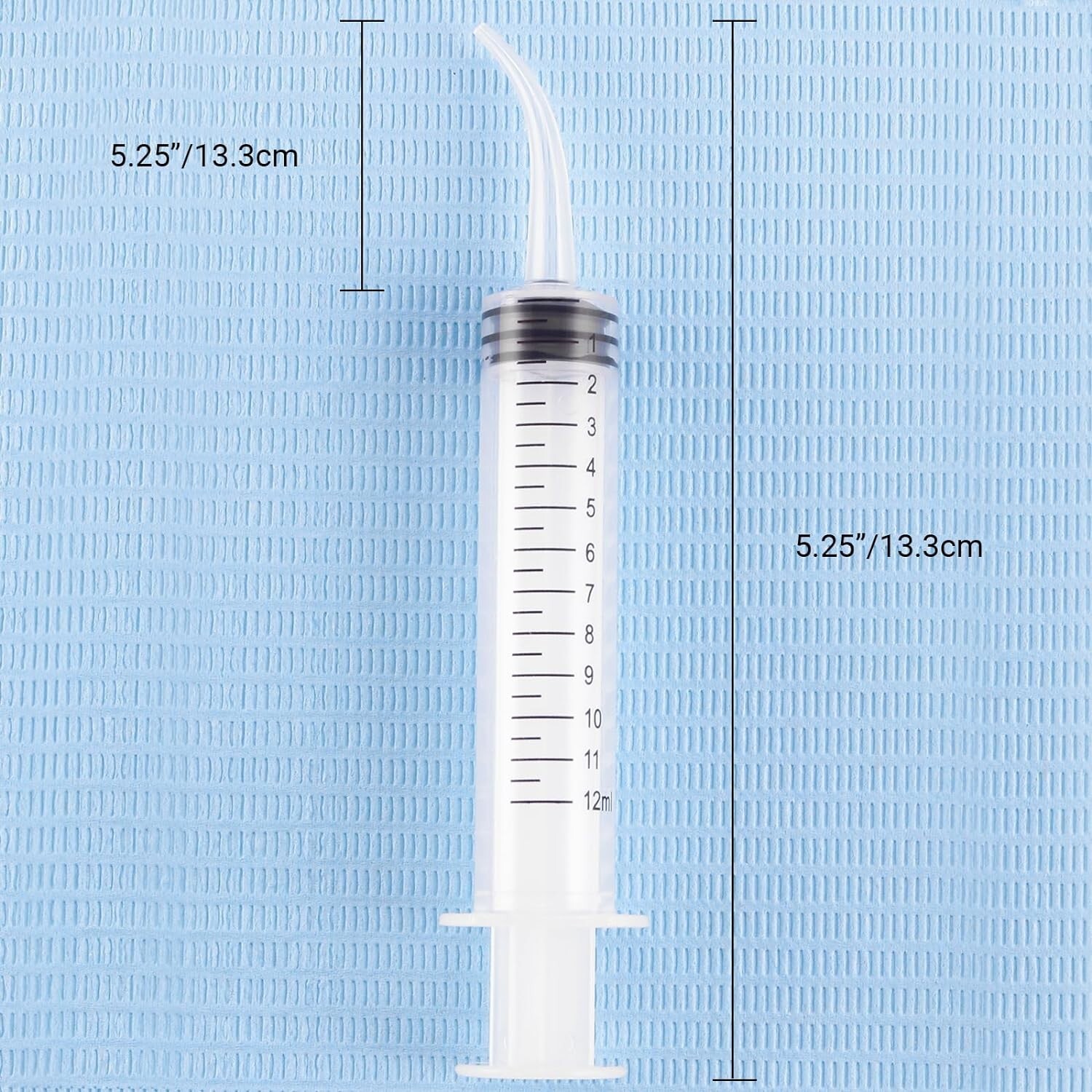 10Pcs Dental Irrigation Syringes Long Curved Tips Syringe Measurement 12CC