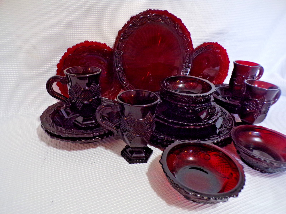 Vintage Avon Cape Cod Ruby Red Place Setting for 4 Dinnerware 16 pcs NO BOWLS