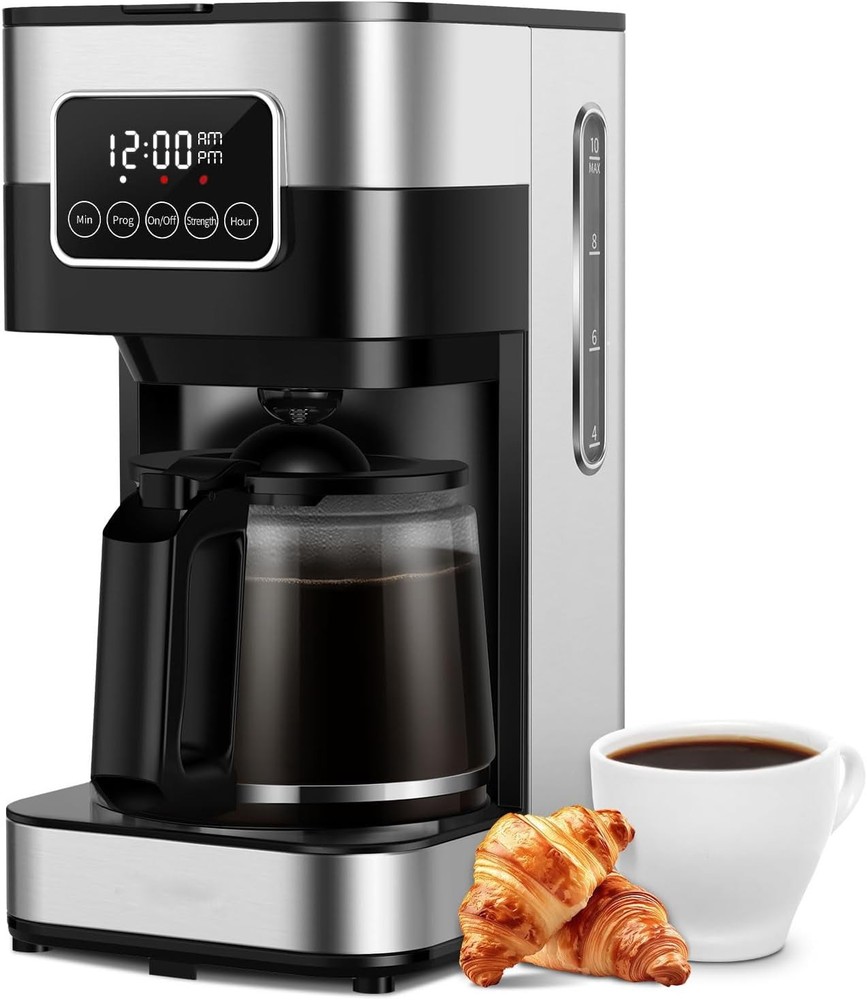 10-Cup Programmable Coffee Maker Auto Shut Off Permanent Filter Brew Drip Silver