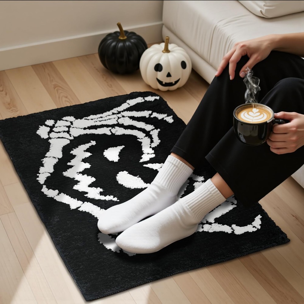 Mocsicka Halloween Bath Mat Funny Face 1'8" x 2'8" (Rectangular), Black