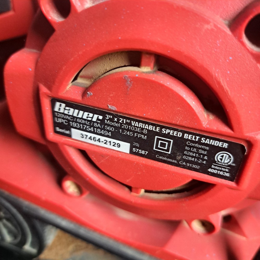 Bauer 8 Amp 3 in. x 21 in. Variable Speed Belt Sander 20103E-B