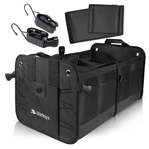 Car Trunk Organizer - Durable Storage SUV Cargo Organizer 2 Compartments Black